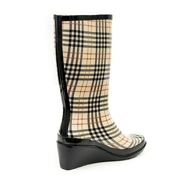 Women Tall Wedge Rain boots, #3100, Checkers Plaid - Picture 3 of 4